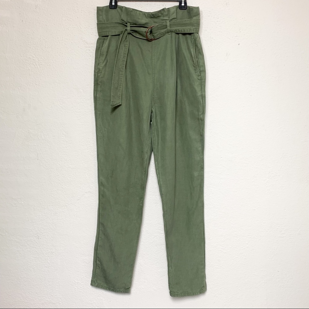 One Teaspoon Olive Green Paperbag High Waist Belted Pants Linen Cotton - Picture 2 of 8